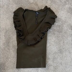 Express Olive Ruffled V-Neck Blouse